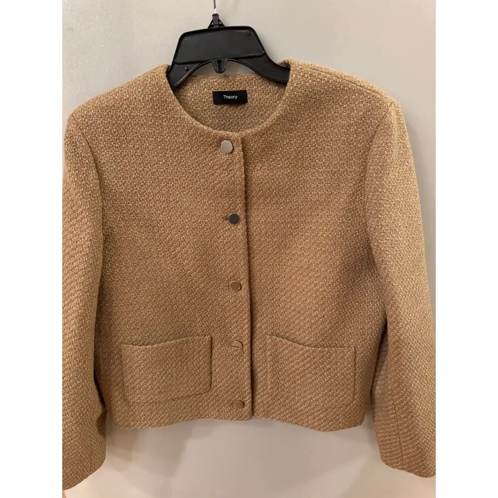 Theory Tweed Cropped Jacket
Color: Palomino size 10 (New) - Picture 7 of 8